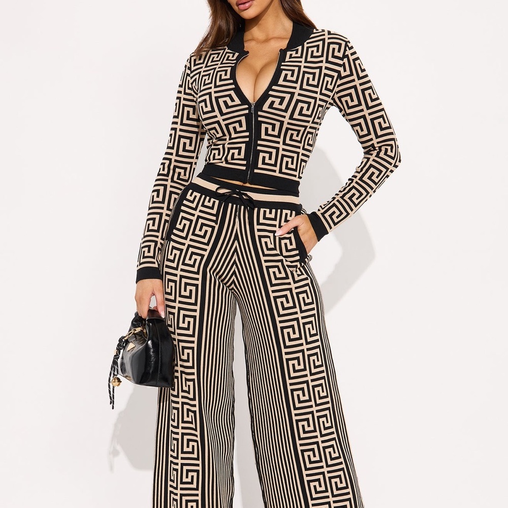 Fashion Nova Geometric Black and Cream Jumpsuit
